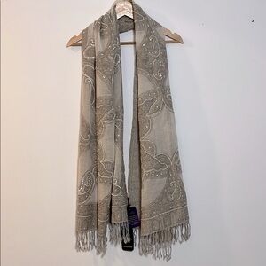 NWT Ahujasons Elegant Beaded Scarf - Gray & Tan